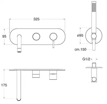 PIX CRIPX103 - Bathtub mixer with diverter with hand shower by CRISTINA Rubinetterie - view 3